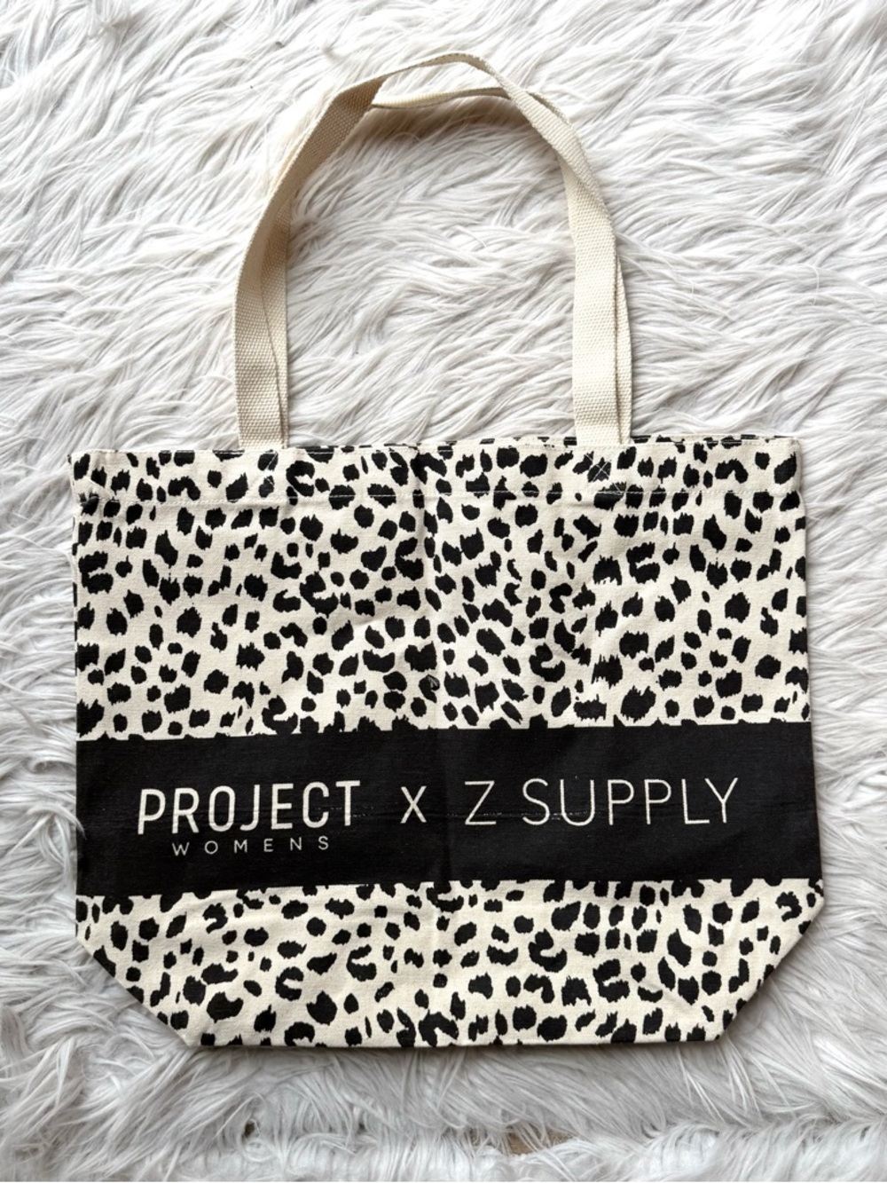 NWOT Z Supply Black Cream Leopard Cheetah Print Natural Canvas Tote Bag Purse
